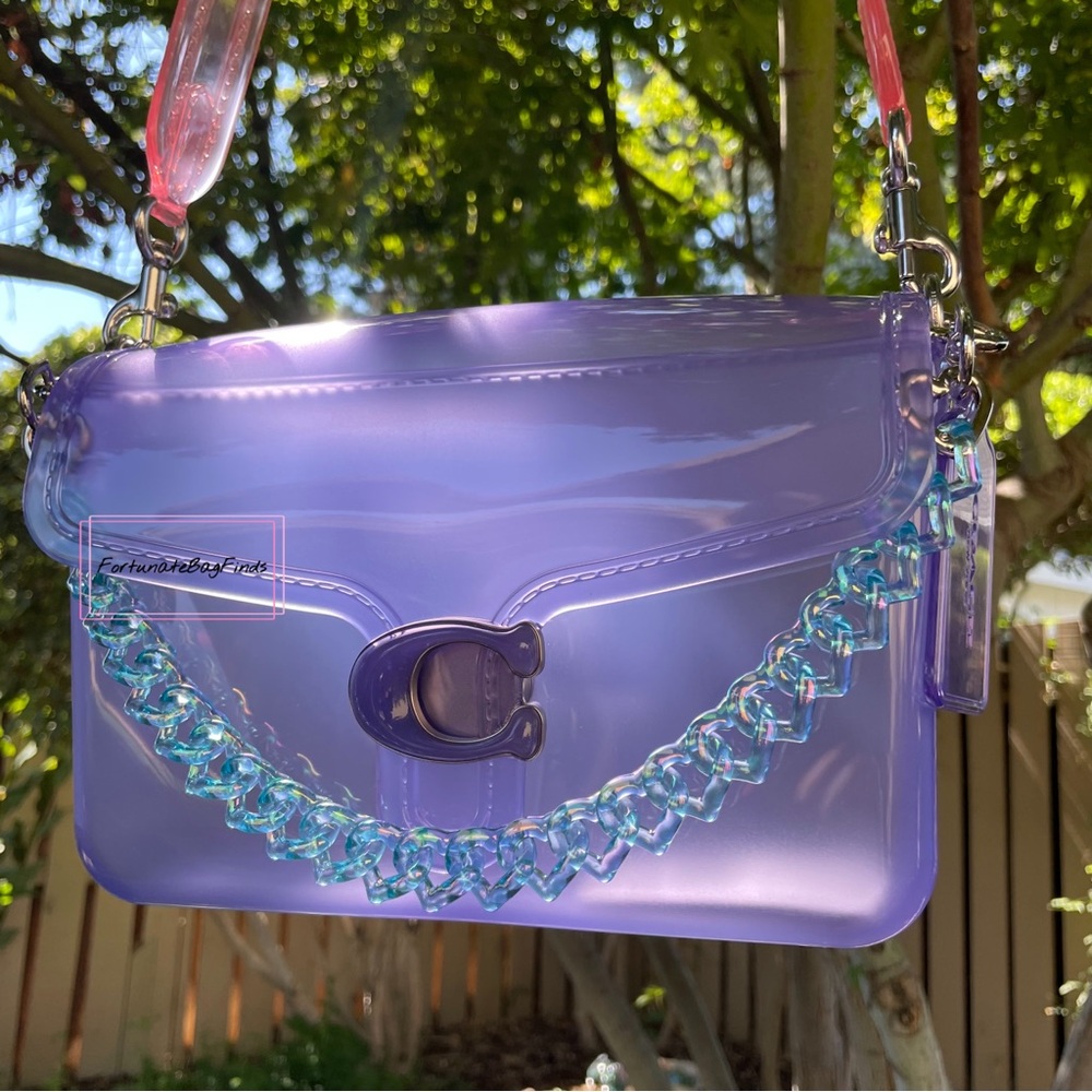 Triple Hearts Resin Bag Chain Strap Aqua Blue Rainbow Iridescent Strap - Picture 4 of 10